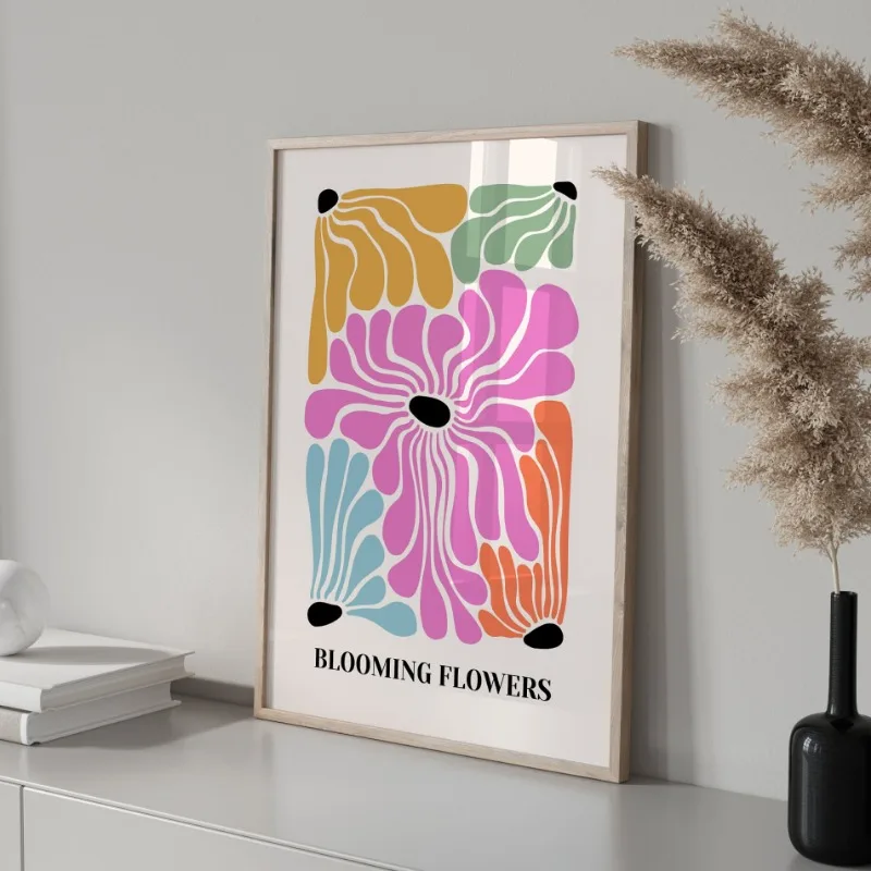 Цветной абстрактный постер Бохо С ботаническими цветами Картина на холсте