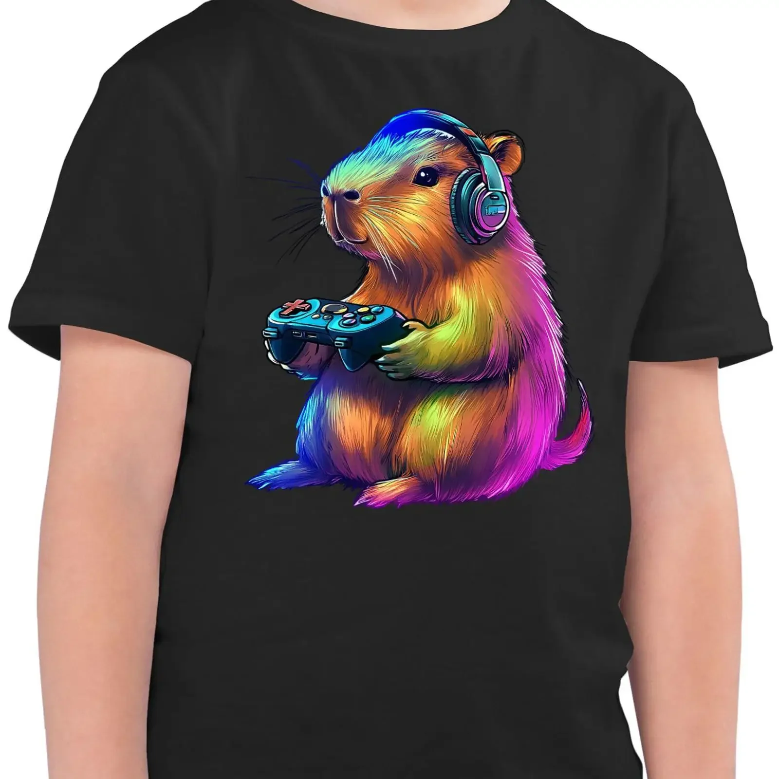 Фото Футболка T Shirtracer детская для мальчиков, с принтом Капибара Геймер, винтажная, с эффектом потертости, удобная, в стиле стритвир №1