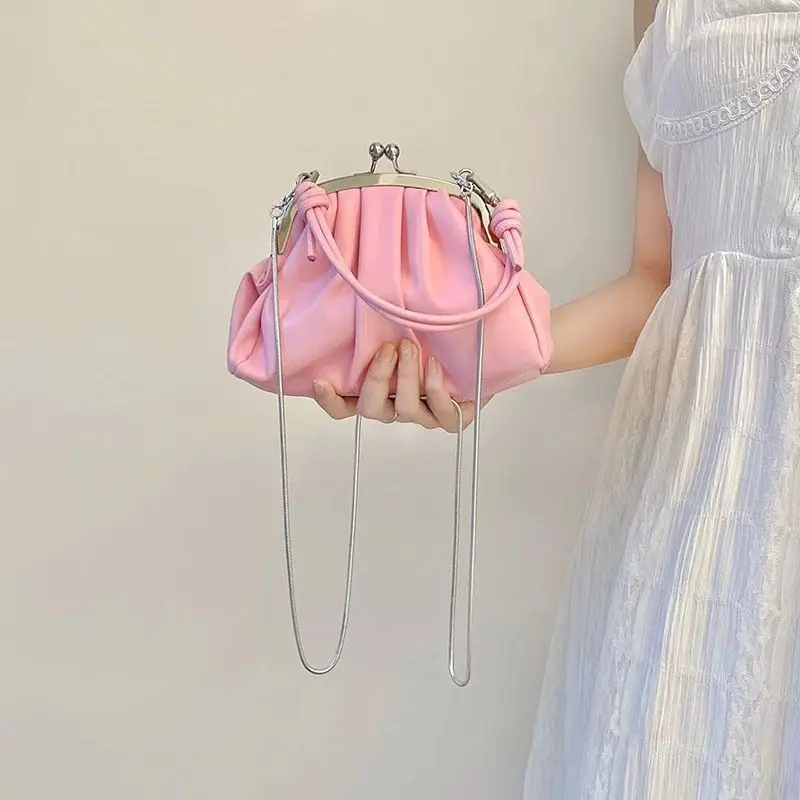 Ladies Hand Bags 2023 Luxury Women Bag Niche Design PU Leather Fashion Pearlescent Solid Color Sweet Mini Shoulder Bag