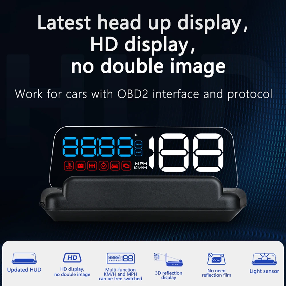 Фото C500 Auto OBD2 HUD Проекционный дисплей OBD Лобовое стекло Автомобильный спидометр Проектор Цифровые аксессуары Скорость автомобиля Проектор KM/H MPH №1