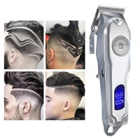 men professional rechargeable hair clipper silver cordless fast charging digital display electric hair cutting machine