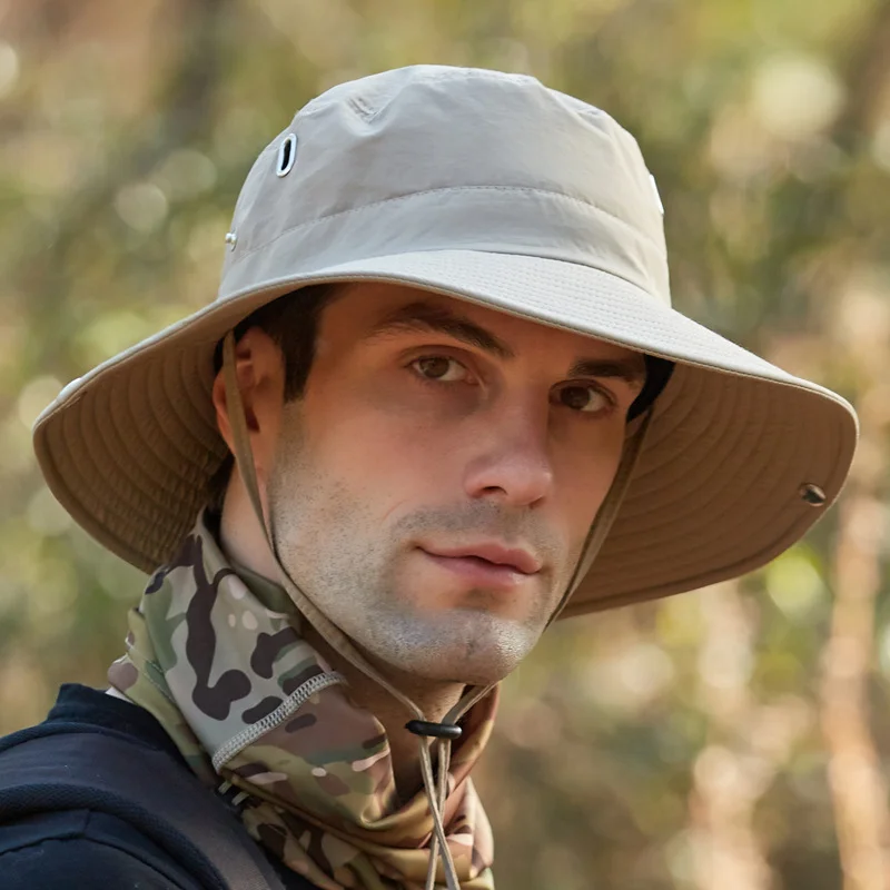 

2022 Men's Panama Fisherman Hat Summer Mesh Breathable Sun Caps Camping Hiking Anti-UV Visor Hats Short Brim Cowboy Bucket Hat