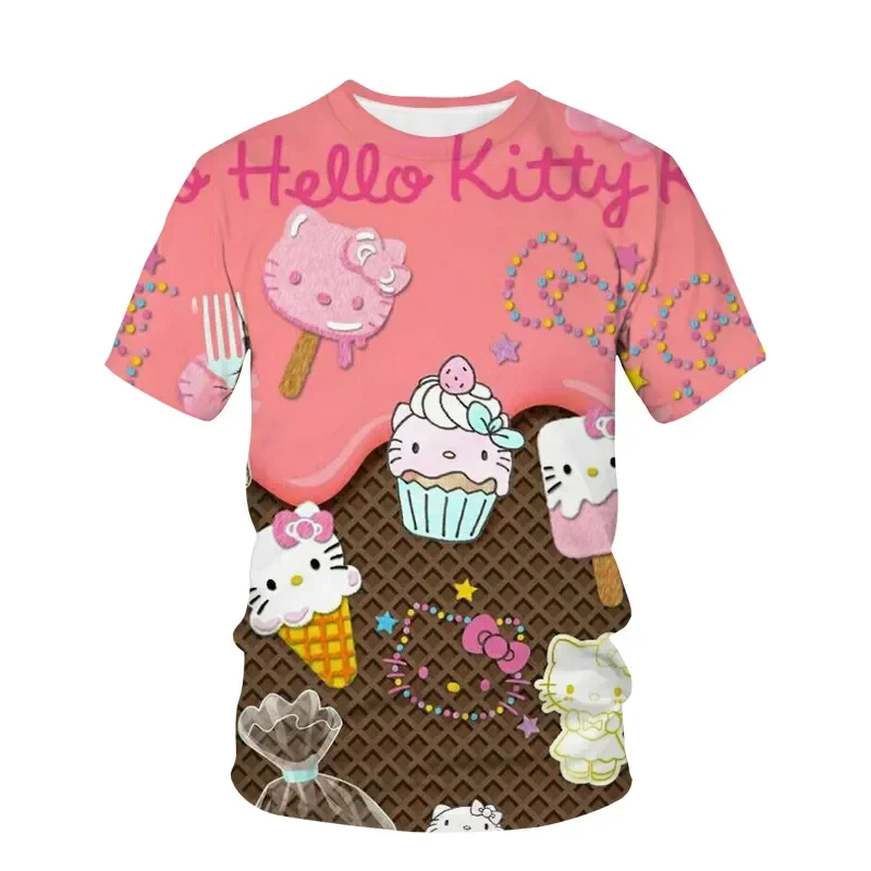 

Новая футболка с 3D принтом Hello Kitty Sanrio Kuromi Kawaii трендовая Свободная Повседневная Милая Одежда большого размера с коротким рукавом для влюбленных