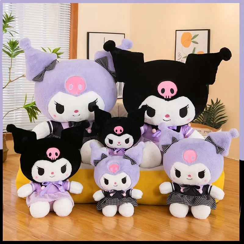 Sanrio Kuromi плюшевые игрушки Kawaii аниме куклы клетчатая юбка 35-85 см мягкая подушка