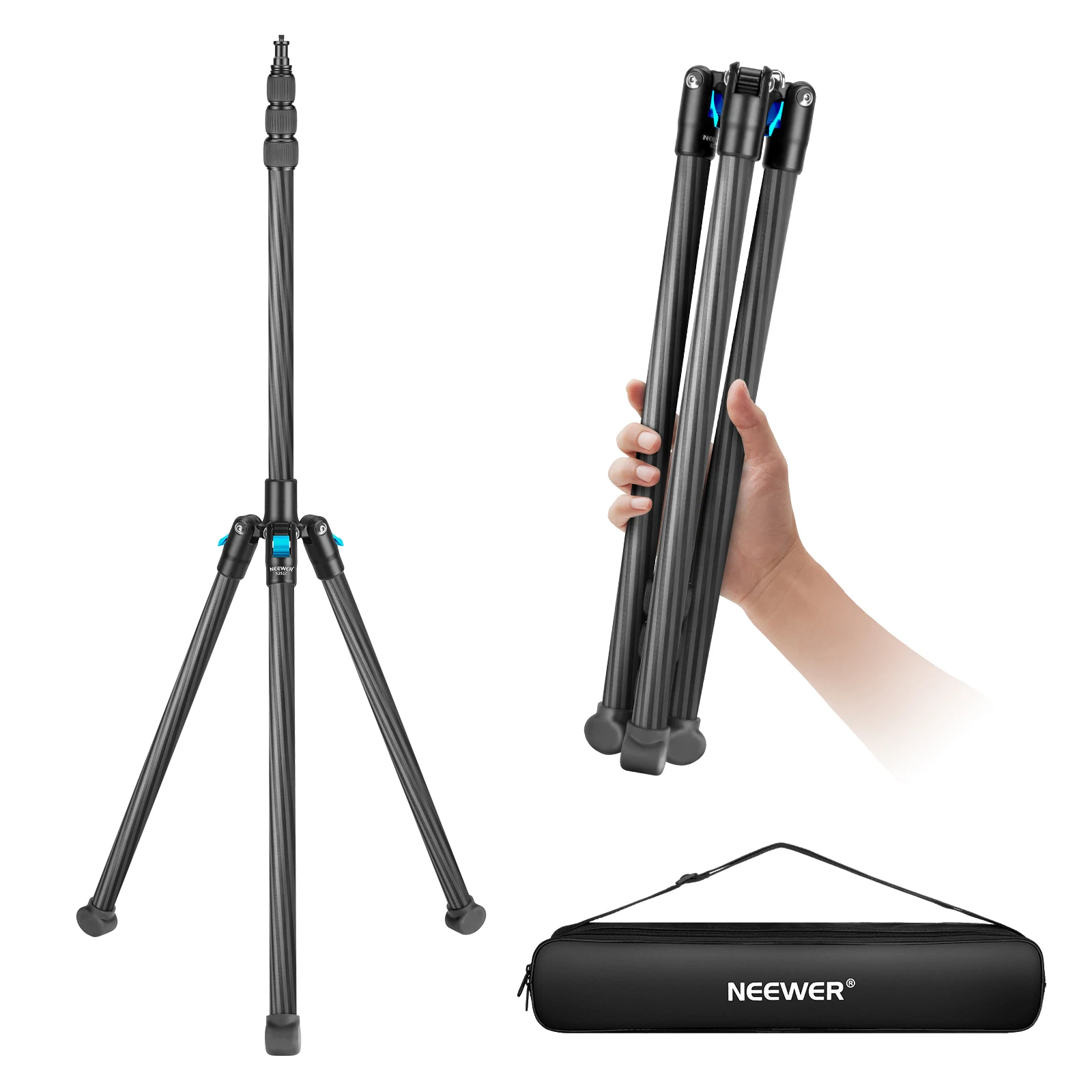 Neewer 78.7 Inches Photography Tripod Light Stand Foldable， Carbon Fiber Travel Tripod for Photo Studio Cameras， Light， Softbox