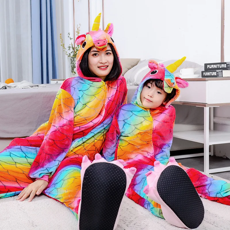 Unisex Winter Warm Thin Animal Cartoon One Piece Pajamas Polyester Skin-Friendly Lovely Length To The Ankle Cosplay Clothes