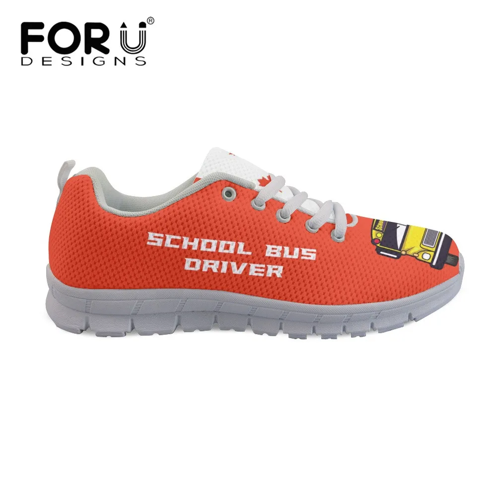 FORUDESIGNS School Bus Driver Print Canadian Flag Women Flat Shoes Brand Design Female Sneakers Casual Air Mesh Ladies Footwear