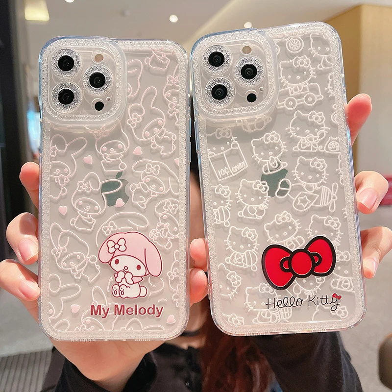 

Bandai Kawaii Hello Kitty Cinnamorol Mymelody Kuromi Phone Case for iPhone 11 12 13 Pro Max 8 7 6 6S Plus X 5 XR XS Cover