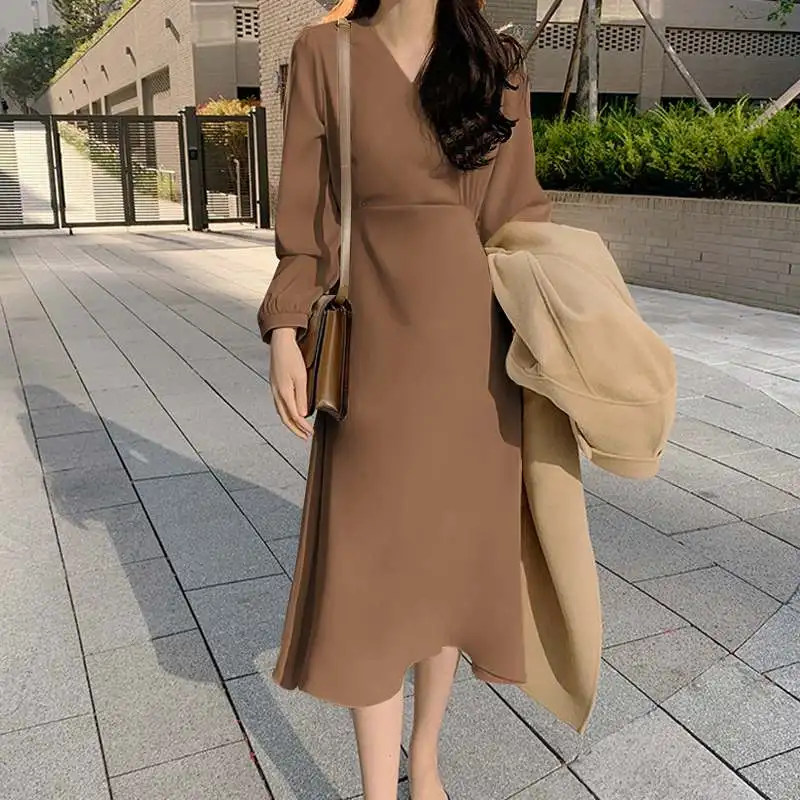 

VONDA Women Casual Plain Dress 2022 Ladies Sexy V Neck Long Dresses Elegant 3 Colors Bohemian Vestidos Oversized Party Sundress