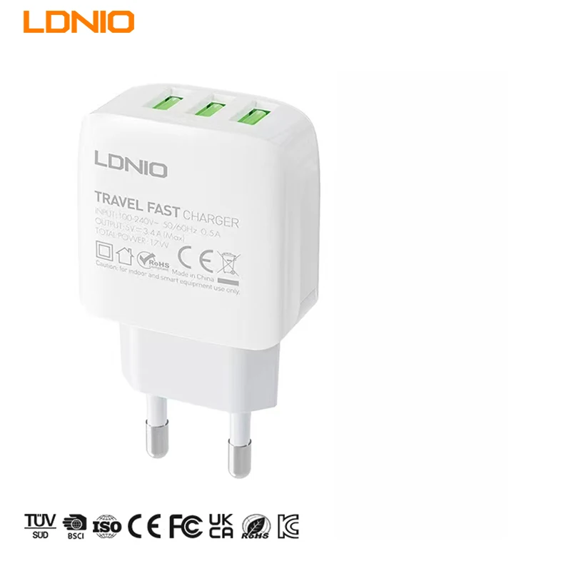 

LDNIO A3312 EU Plug 3 USB Ports Wall Charging Adapter Quick Charger QC3.0 5v 3.4A For Iphone 14 13 Pro Mobile Phone Chargers