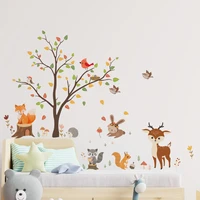 small size cartoon tree animal wall stickers childrens room decoration stickers fox deer stickers background wall decoration