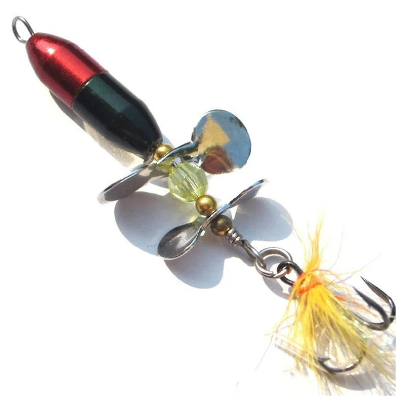 

1pcs Rotating Spinner Sequins Fishing Lure 14g/7cm Wobbler Bait with Feather Fishing Tackle for Bass Trout Perch Pike