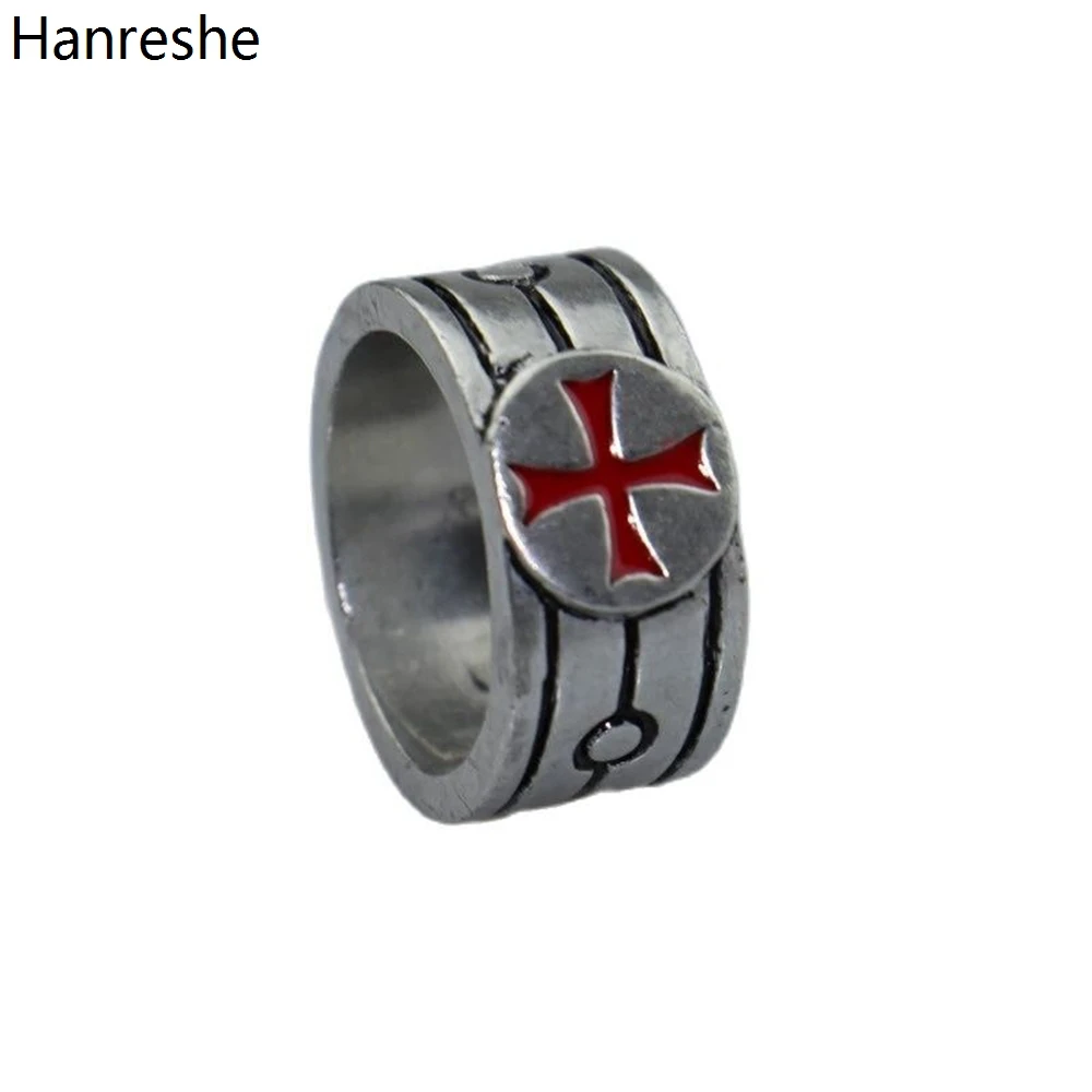 

Hanreshe Red Enamel Cross Ring Silver Color Antique Medical Christian Classic Jewelry Accessories Ring for Women Men Gifts