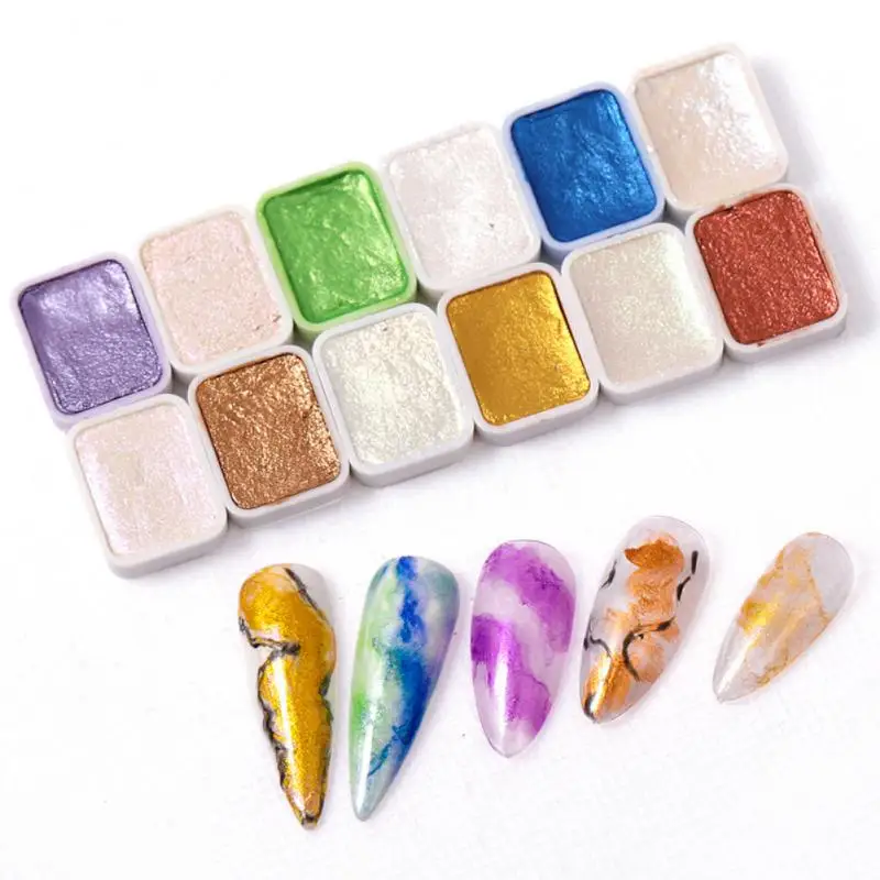 

6-12 Colors Nail Solid Pigment Watercolor Blue Purple Green Manicure Decor Metallic Draw Smudge Glitter Watercolor Nail Pigment