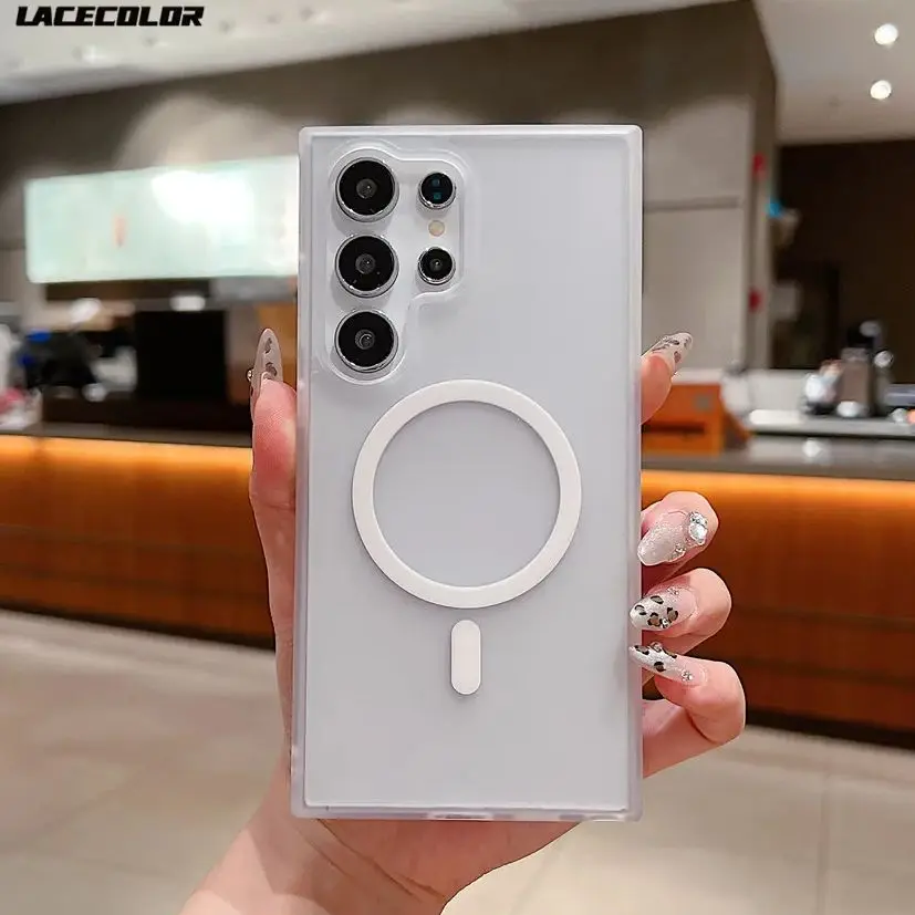 For Magsafe Matte Frosted Translucent Case Samsung S24 FE S23 S22 Ultra Plus Skin-friendly Magnetic Wireless Charging Cover