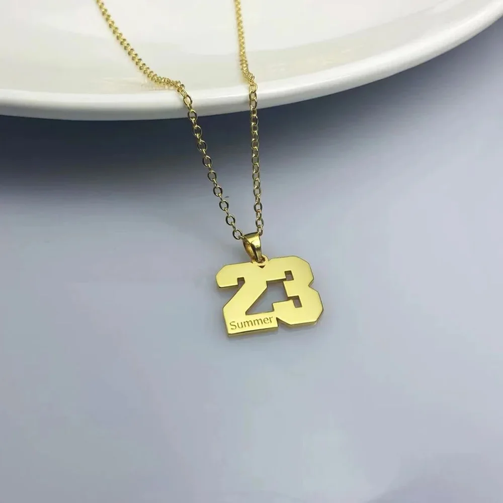 Custom Number Pendant Necklace Women Engraved Name Stainless Steel Jewelry Choker Men Personalised Date Couple Memorial Day Gift