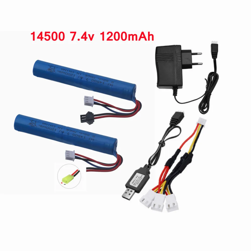 

14500 water bullet gun battery 7.4V 1200MAH 15C Lipo Battery and Charger For Electric Toys gun Battery Parts Accessories