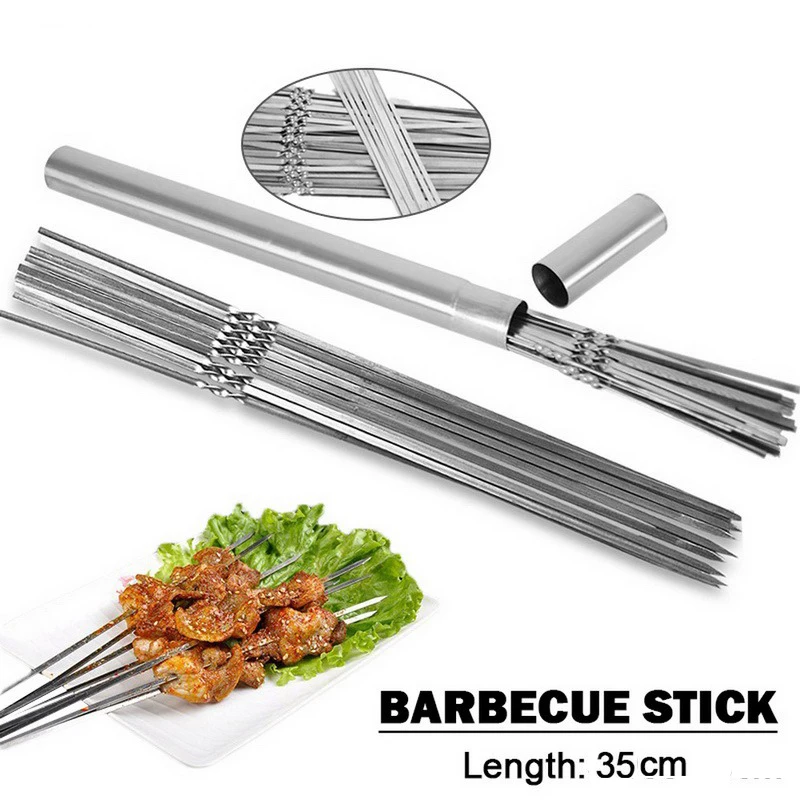 

100pcs Barbecue Skewer With Storage Tube Stainless Steel BBQ Skewer Sticks for Kebabs Kitchen Outdoor Barbecue Accessories Tools
