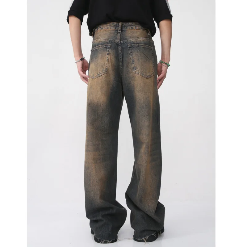 Мужские джинсы с градиентным переходом цвета широкими штанинами