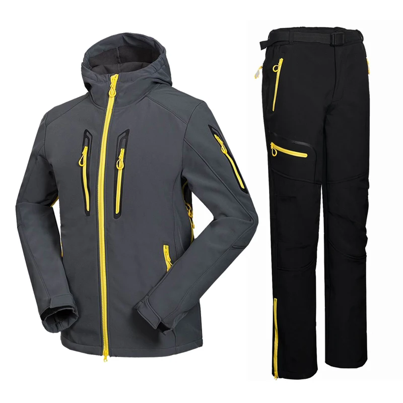 

Winter Men's Soft Shell Waterproof Jacket And Pants Male Outdoor Mountain Skiing Trekking Fleece Hiking Fishing Suit Sport Trous