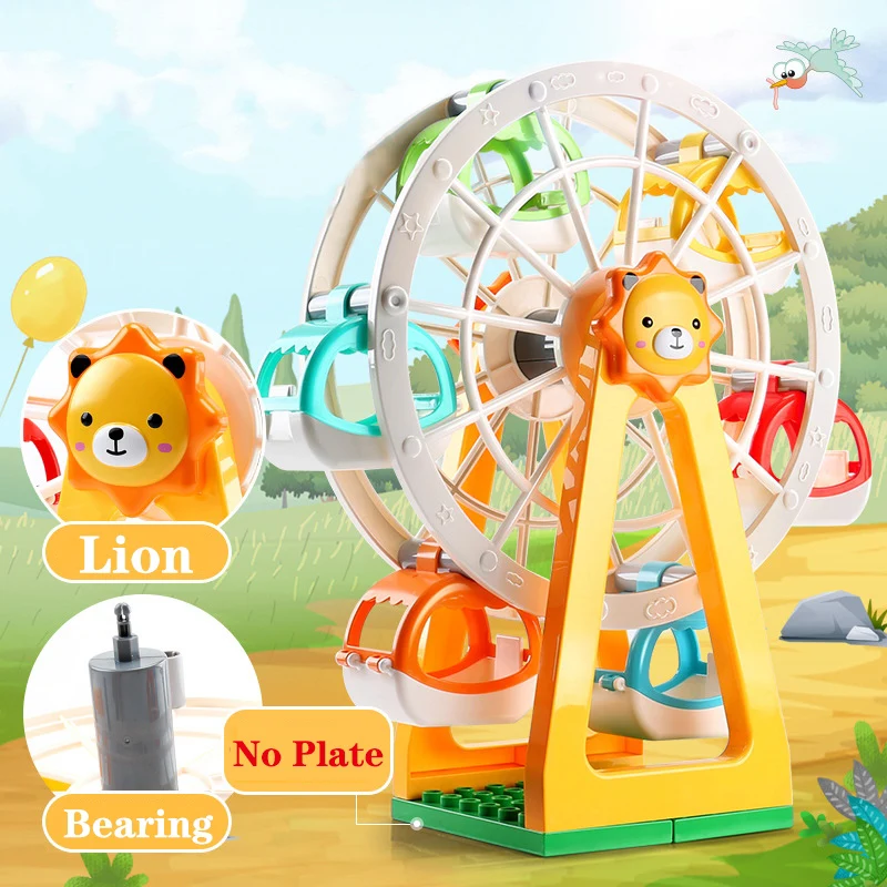 

Big Size Diy Ferris Wheel Set Happy Park City Lion Windmill Model Building Blocks Compatible Duploed Figure Toys Baby Gift