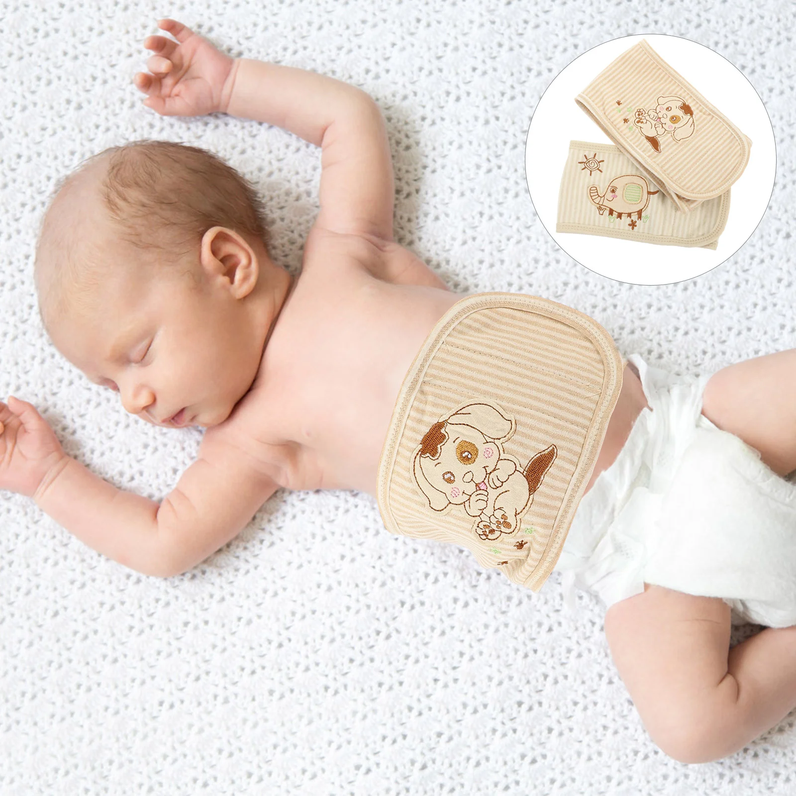 

2PCS Cotton Warm Umbilical Cord Unisex Newborn Navel Belt Baby Belly Bands (Light Coffee Stripe and Light Glaucous Stripe)