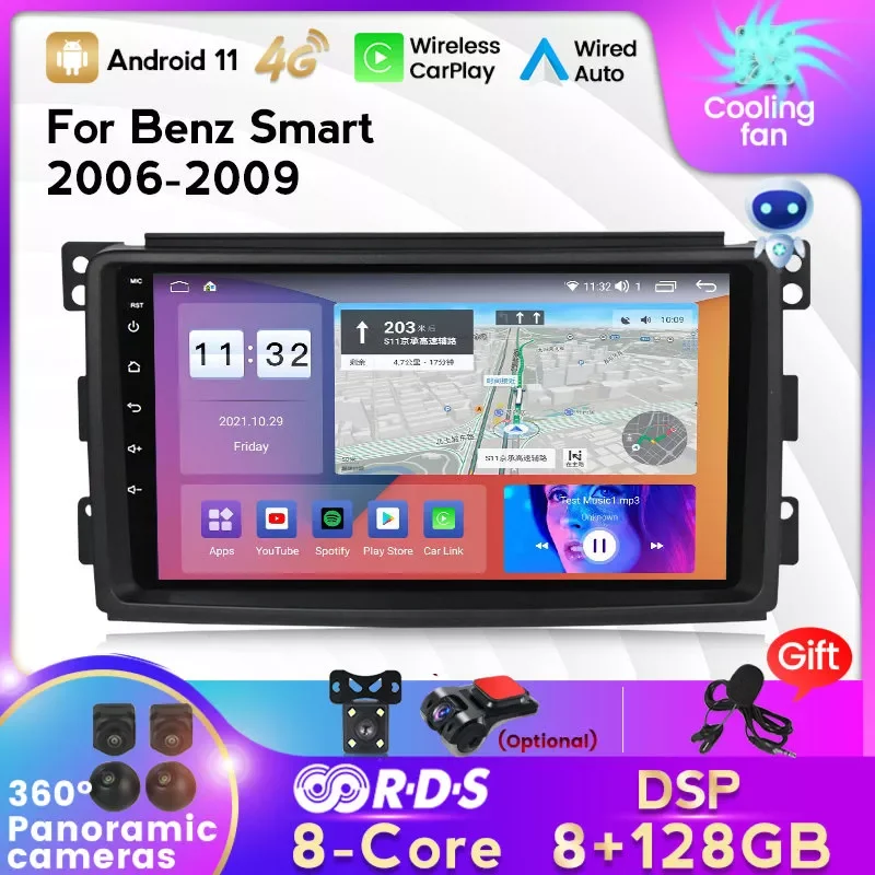 

NEW2023 Android 11 For Mercedes Benz Smart fortwo 2006-2015 Car Radio Multimedia Video Player Navigation GPS 2 din 8G + 128G NO