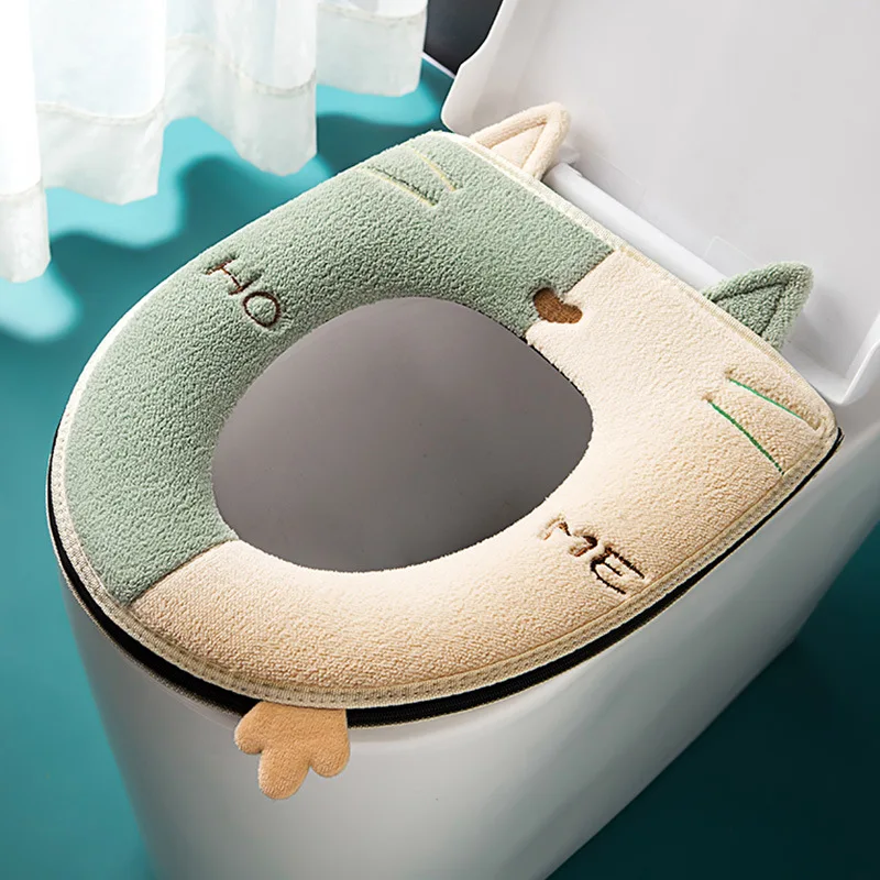 

Winter Warm Toilet Seat Cover With Handle Universal Toilet Cushion Thicken Plush Toilet mat Ring Mat Bathroom Aceesories