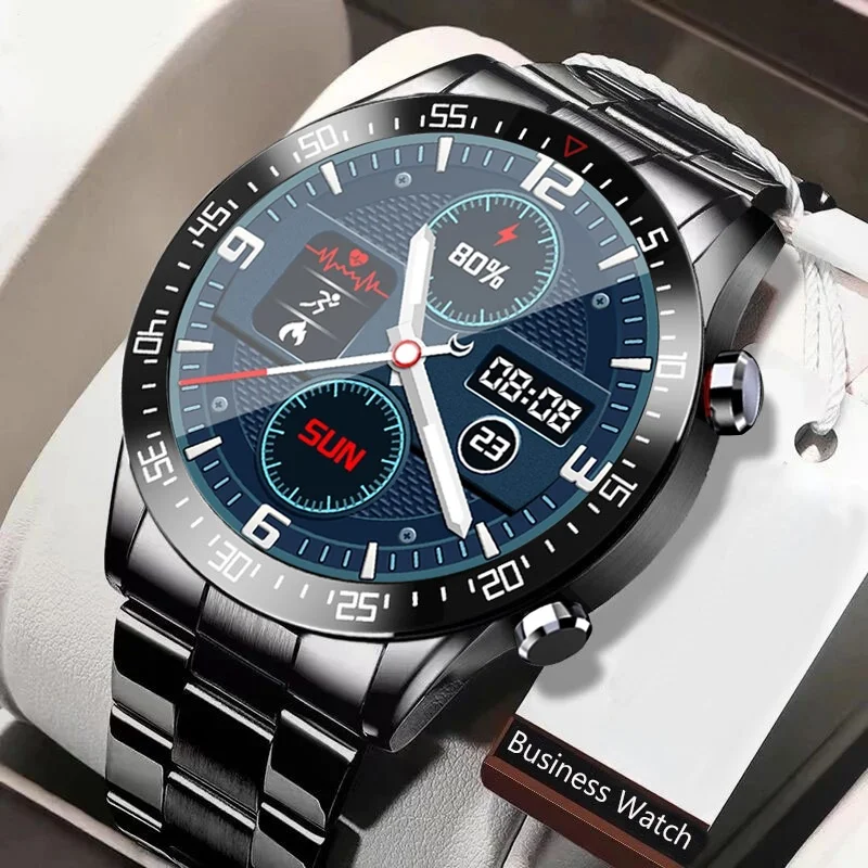 

Мужские Водонепроницаемые Смарт-часы со стальным ремешком, пульсометром и тонометром