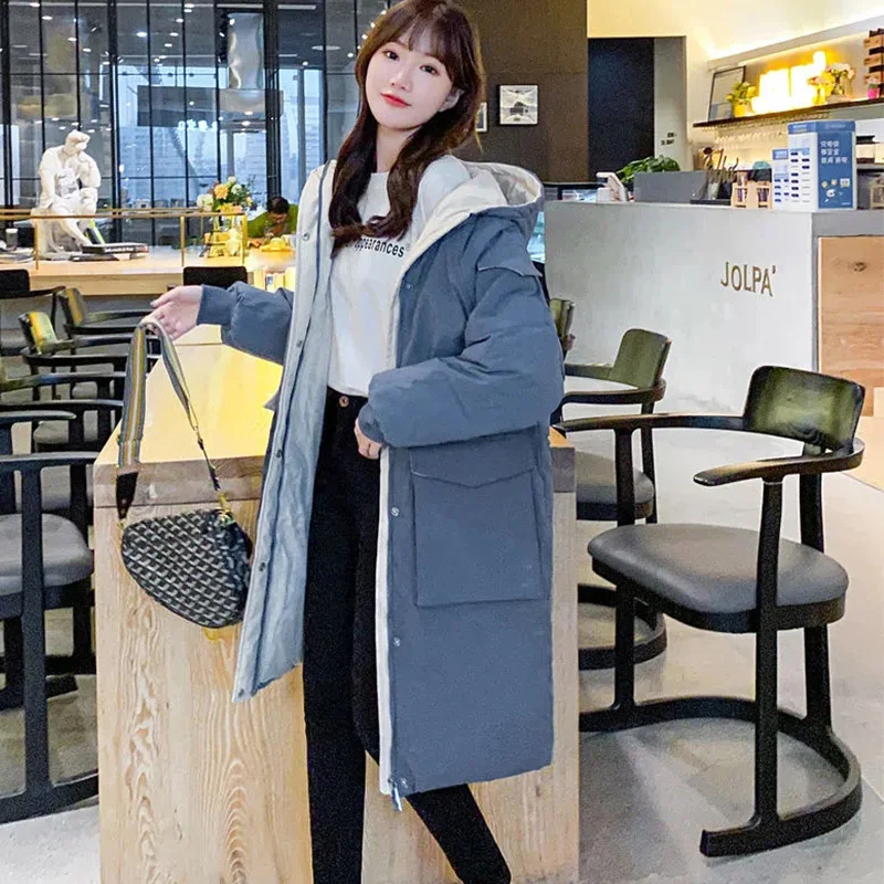 Down Cotton Jackets Women Winter 2022 New Mid-Length Hooded Parkas Loose Large Size Thick Warm Fashion Padded Outerwear Female