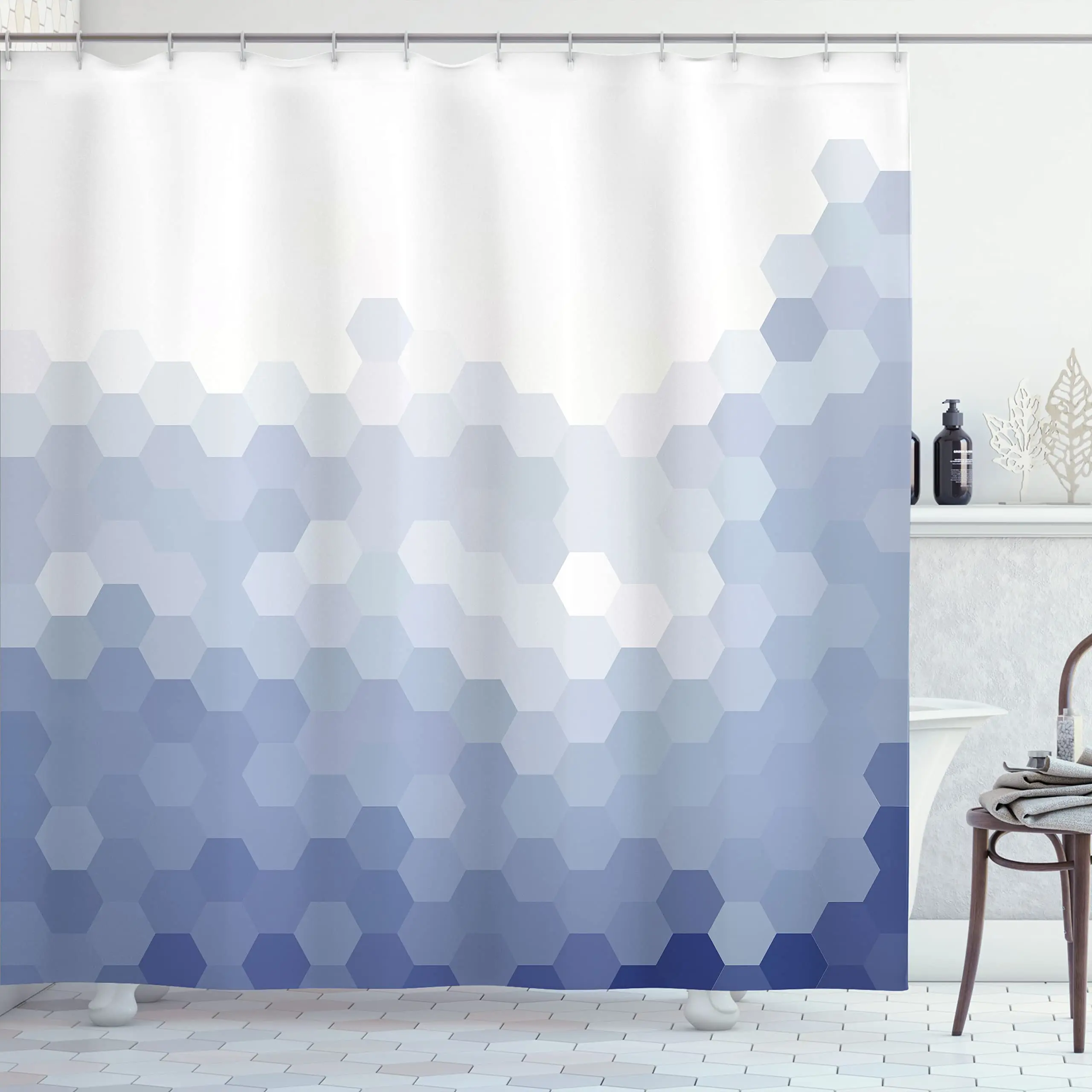 

Geometric Digital Abstract Hexagon Shower Curtains Modern Waterproof Cloth Fabric Bathroom Decor Bathtub Screen with Hooks
