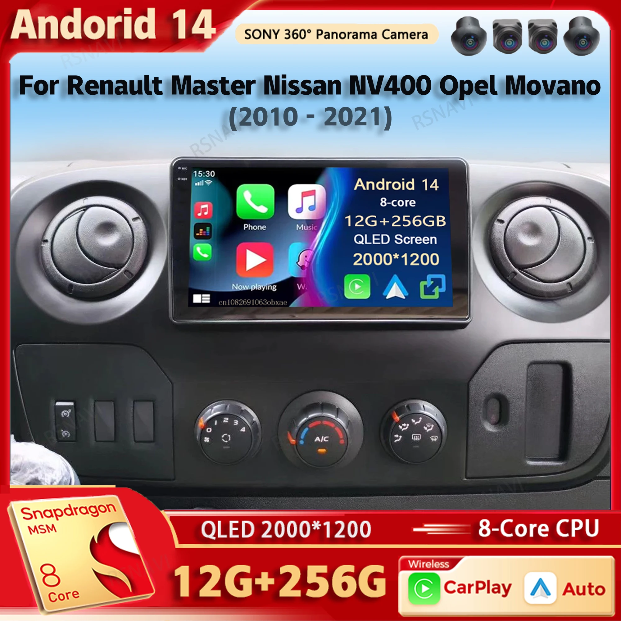 Автомагнитола на Android 14 мультимедийный плеер для Renault Master Nissan NV400 Opel Movano 2010-2021 Carplay