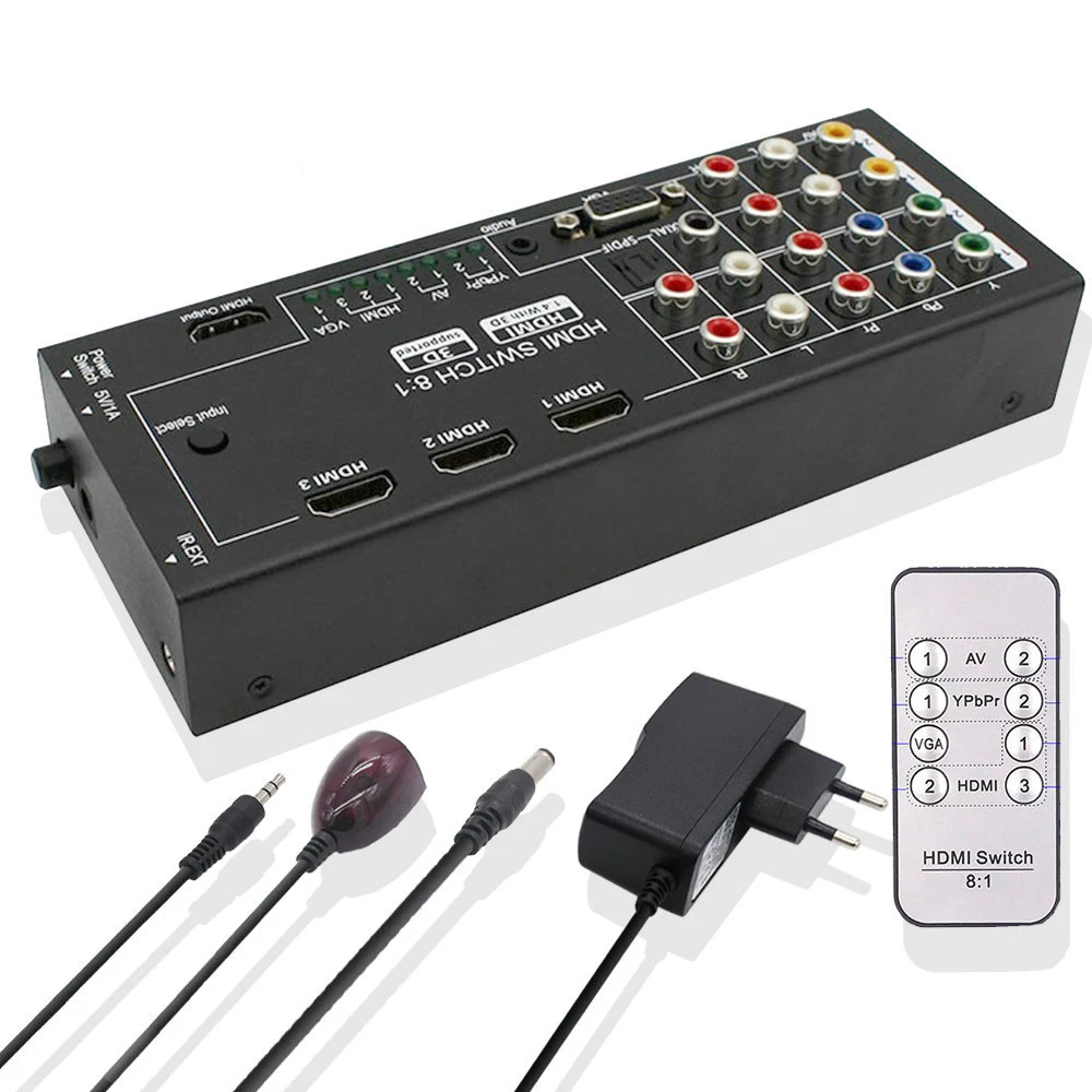 Коммутатор совместимый с HDMI 8X1 смешанные входы цифровой многофункциональный