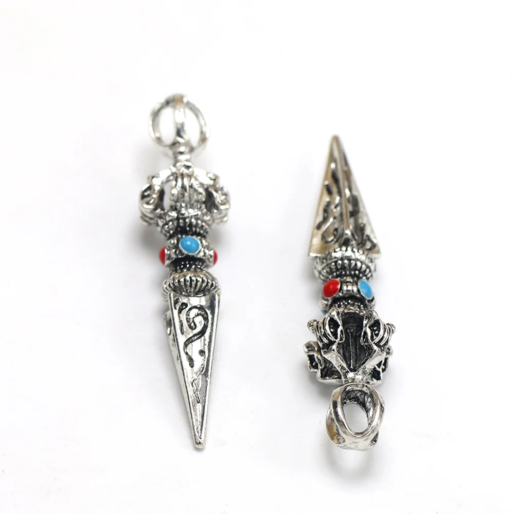 2шт Ваджра Пхурба кулон 3D амулет медитация йога ожерелье (серебро)