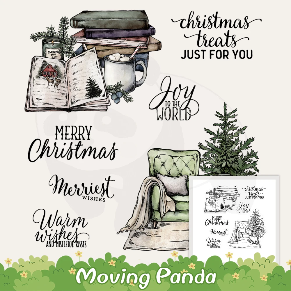 

Christmas Tree Cutting Dies Clear Stamp Merry Xmas Sofa & Books DIY Scrapbooking Metal Cut Dies Silicone Stamps For Cards