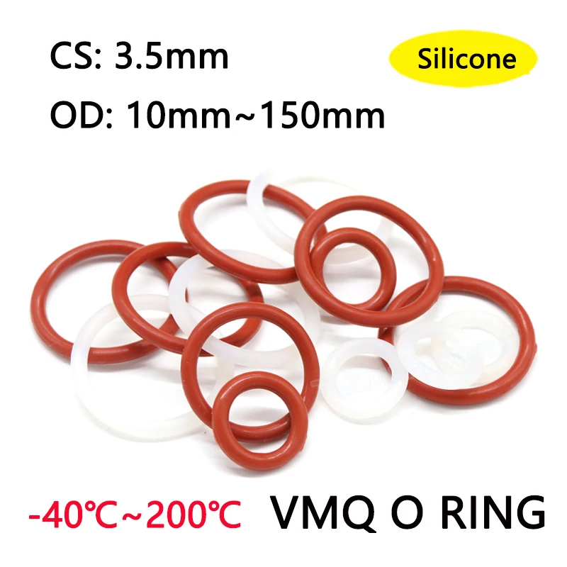 

10pcs Red/White VMQ Silicone O Ring Sealing Gasket Thickness CS 3.5mm OD 10mm-150mm Rubber O-Ring Waterproof Washer Non-toxic