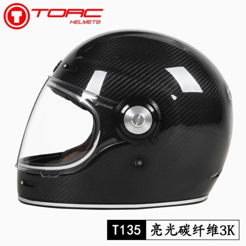 

Оригинальный шлем из углеродного волокна TORC T135, анфас, чехол для шлема, ретро шлем для мужчин и женщин, мотоциклетный индивидуальный крутой локомотив