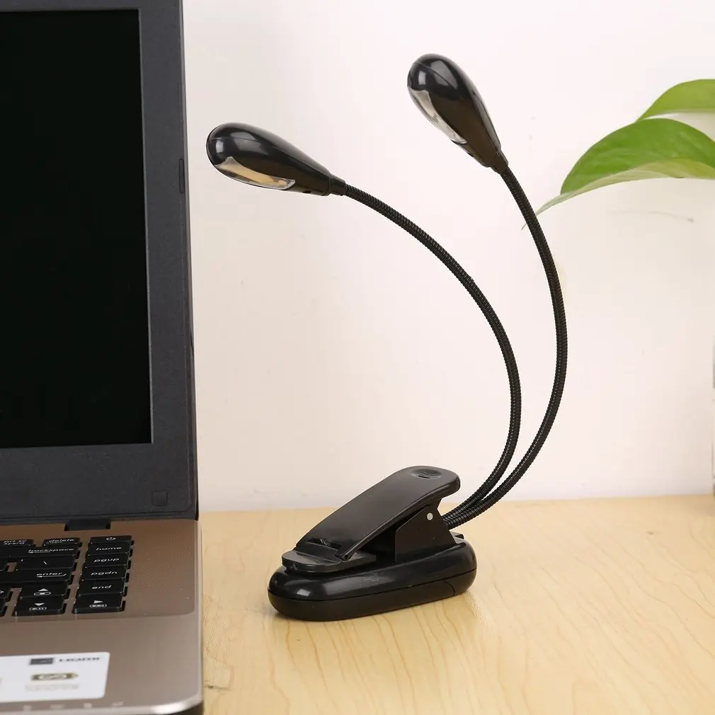 

Fashion Adjustable Goosenecks 2 Dual Flexible Arms 4 LED Clip-on Light Lamp Desk Table Lamp For Piano Music Stand Book