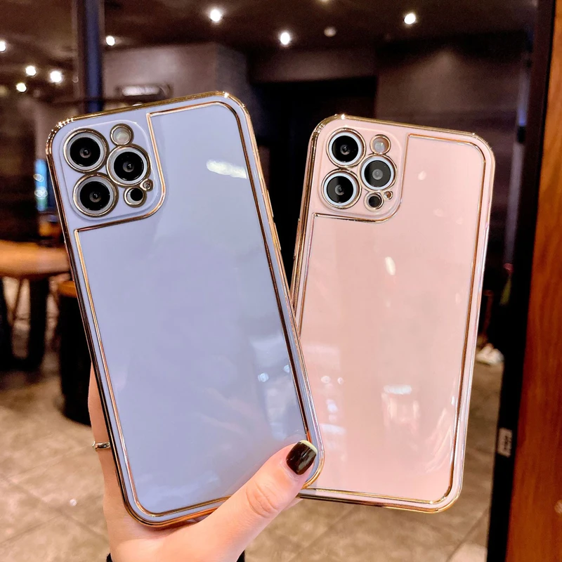 

Luxury Phone Case For iPhone 13 11 12 Pro Max Mini XS XR 7 8 Plus SE 2022 Soft Shockproof Solid Plating Lens Protection Cover