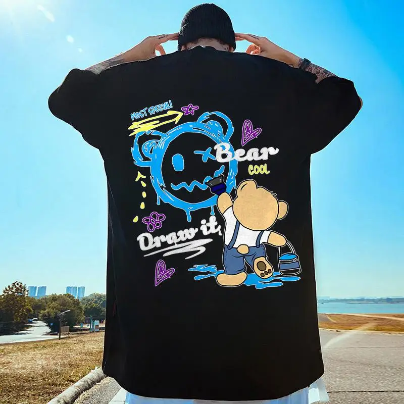 Футболка мужская оверсайз с цветным принтом модная простая тенниска