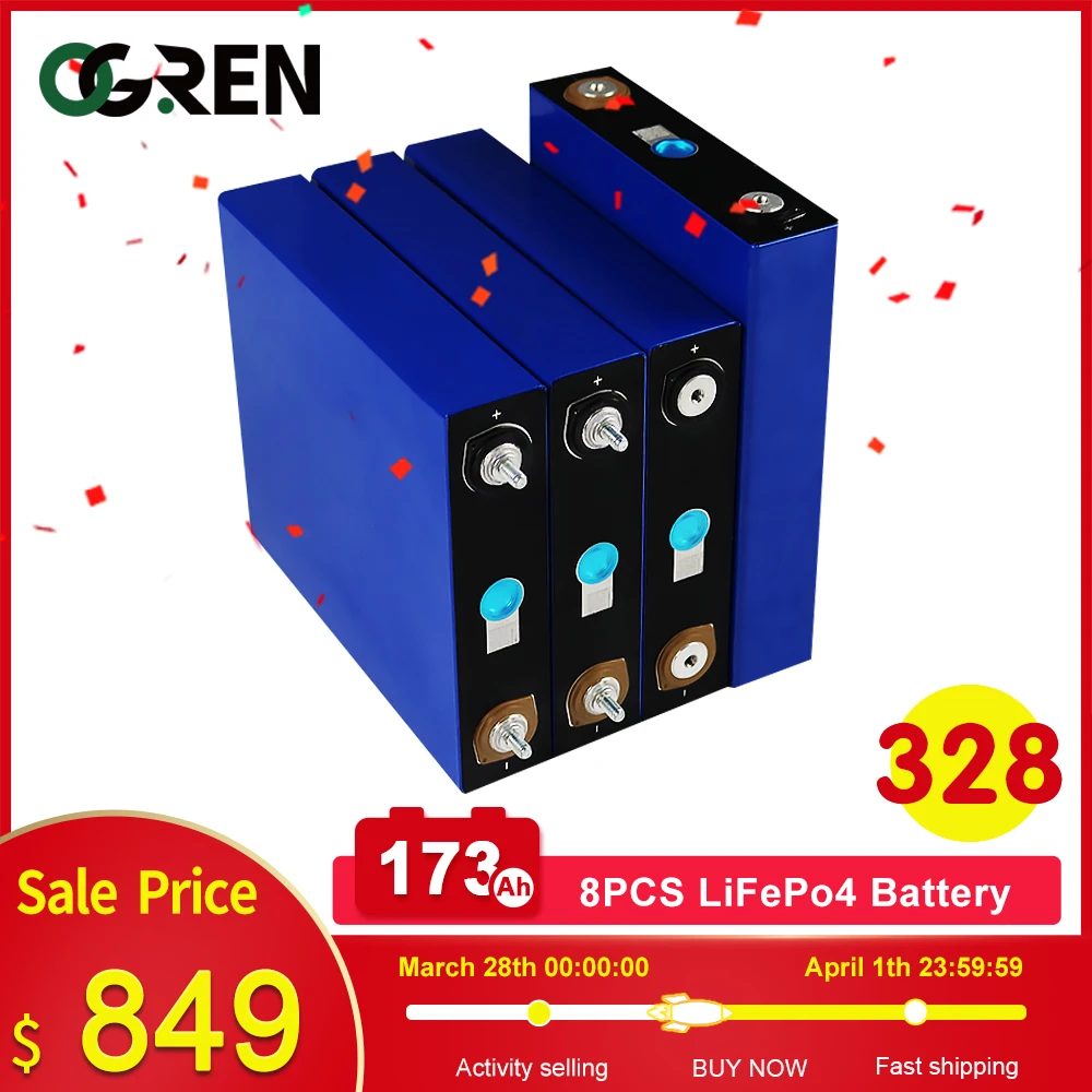 

Grade A Lifepo4 Battery 3.2V 180Ah 173Ah 8PCS Lithium Iron Phosphate Cell 8S 24V For Solar Energy Storage RV Pack EU US Tax Free