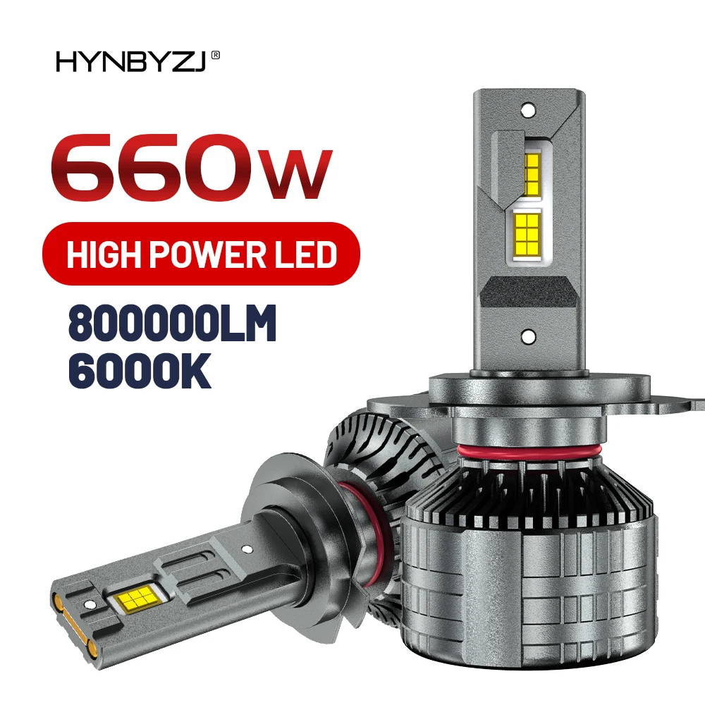 HYNBYZJ H7 LED 800000 Фары LM Canbus 6000K H1 H4 H11 9012 HIR2 H8 H9 9005 9006 HB3 HB4 Высокая мощность 660 Вт 5570 Чипы CSP