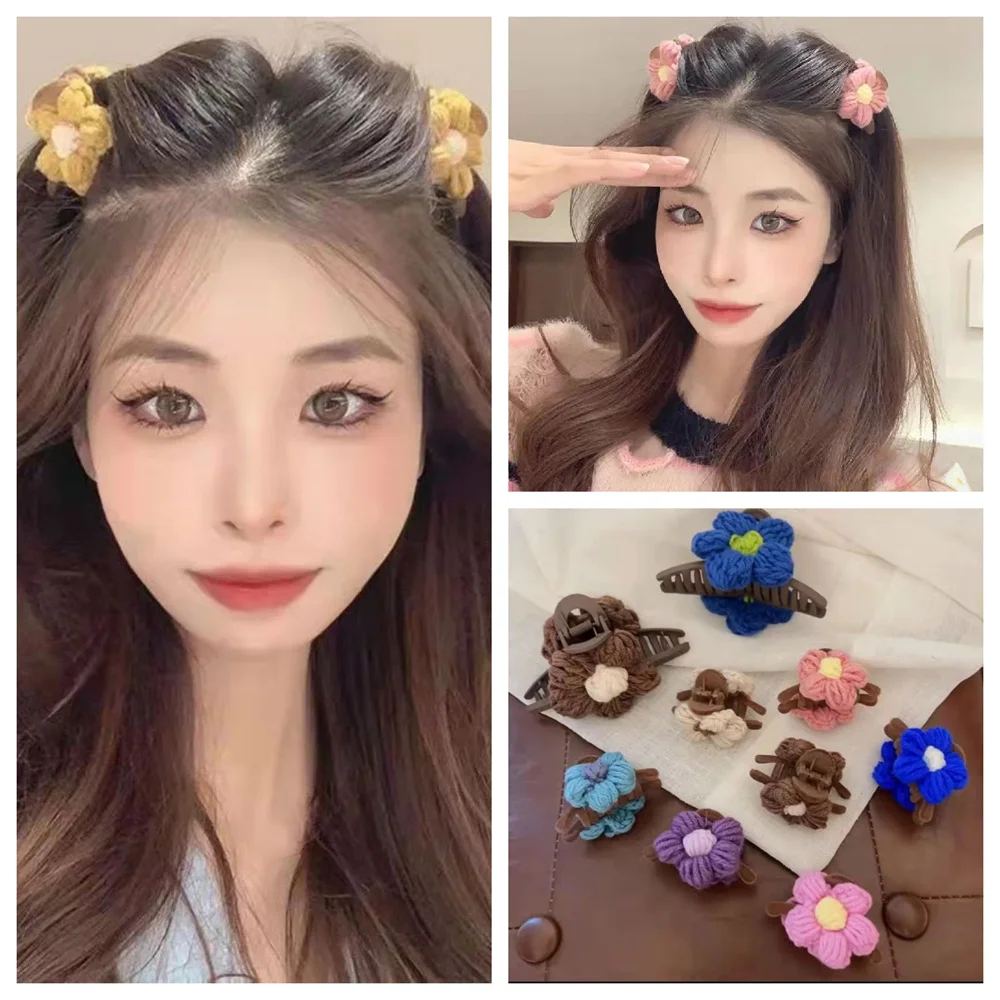 

Autumn Winter Hair Claw Wool Flower Catch Clip Large Hair Clip Female Elegant Shark Clips Ins Temperament Hair Accessories New