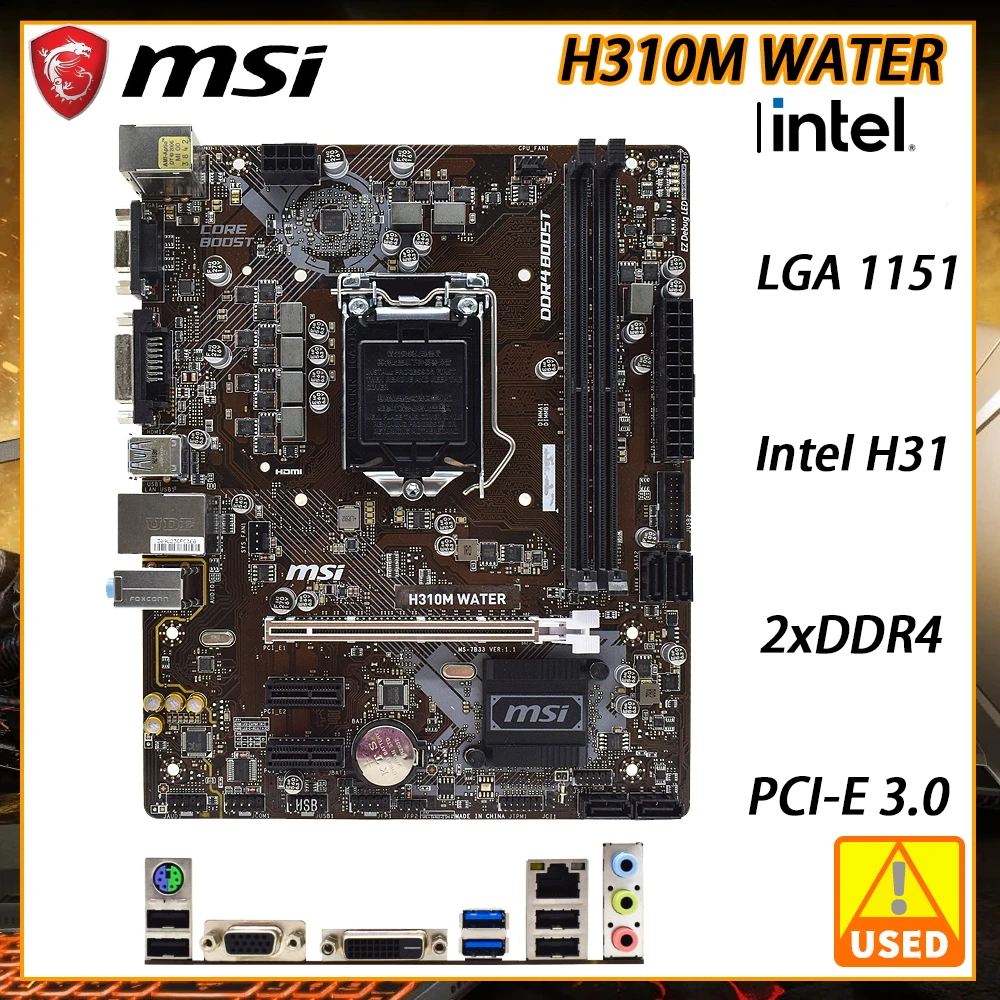 

MSI H310M WATER Motherboard LGA 1151 2xDDR4 32GB Intel H310 PCI-E 3.0 SATA III USB3.1 VGA DVI Micro ATX