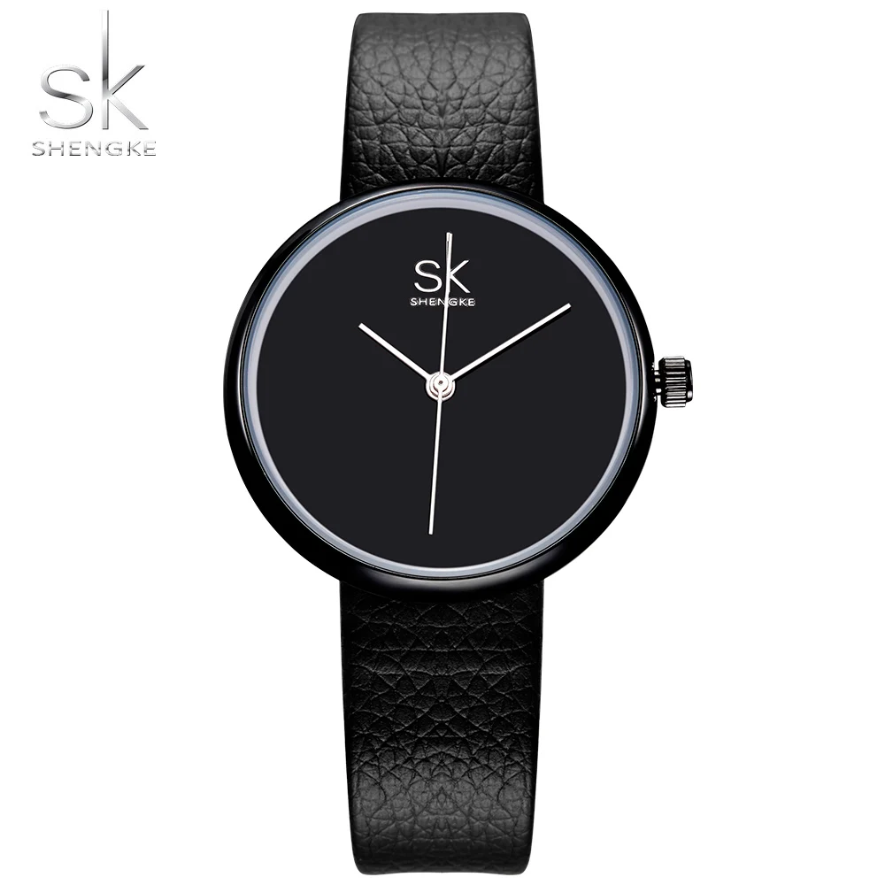 

NO.2 A2141 Shengke Watches Women Quartz Clock Top Brand Watches Leather Women Watch Causal Black White Simple Wristwatch Montre
