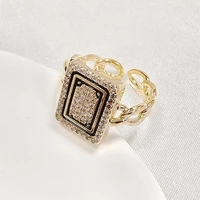 fashion simple geometric ladies chain ring for women square mahjong open ringb diamond white plate index finger adjustable ring