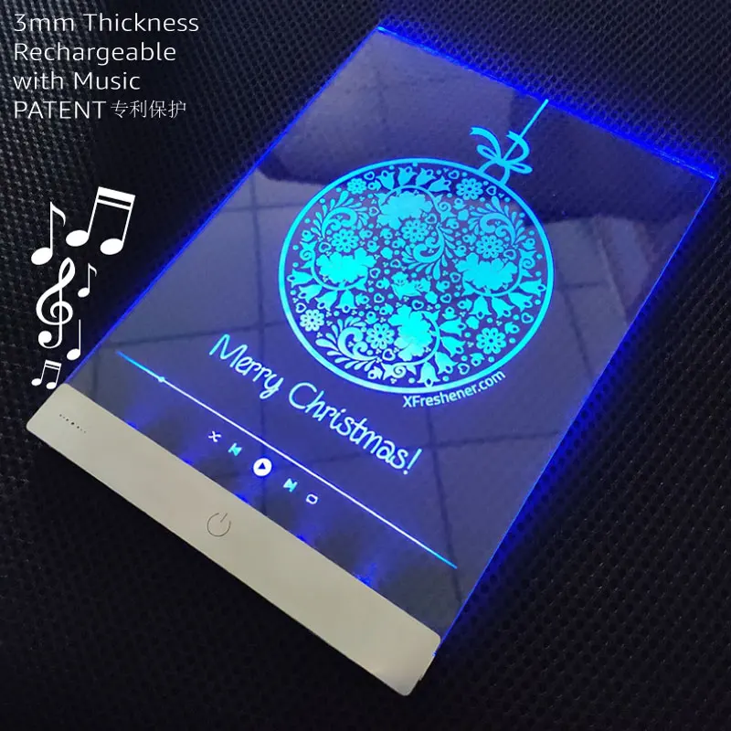 2 Custom Greeting Card LED Music 3D Acrylic invitation Cards with Envelope Unique Design Christmas Birthday Video Greeting Cards