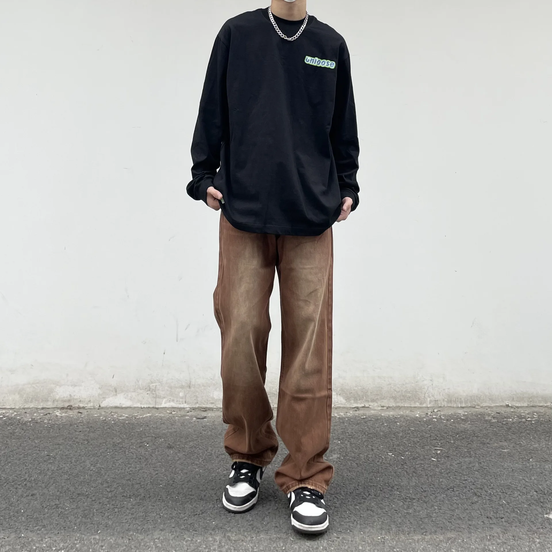 Men Brown Y2k Jeans Fashion Retro Loose Jeans Men Streetwear Loose Hip Hop Straight Denim Pants Mens Trousers Cargo Pants