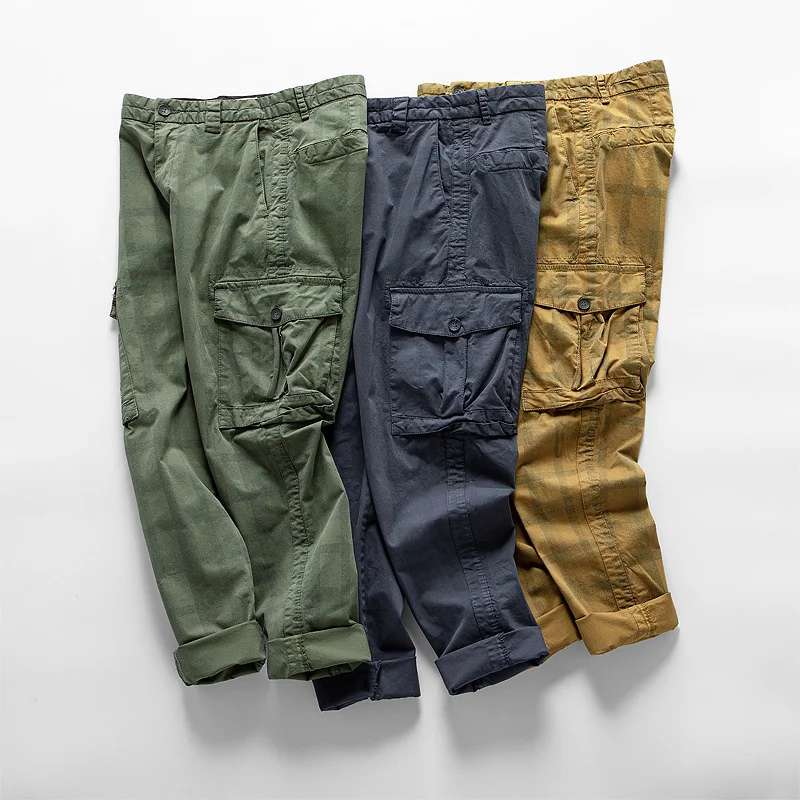 

Брюки-карго мужские потертые, повседневные камуфляжные штаны в клетку, с несколькими карманами, уличная одежда для пешего туризма, треккинга, кемпинга, инструментов