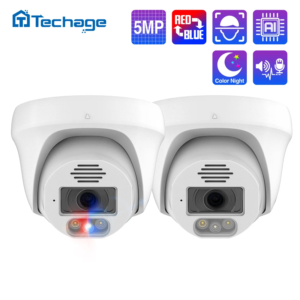 Techage H.265 8MP 5MP 4K POE Camera Face Detection AI Two-way Audio Record Indoor Dome Camera For Surveillance System CCTV Video